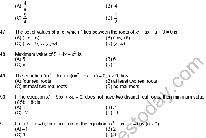 JEE Mathematics Theory of Equations MCQs Set A-25
