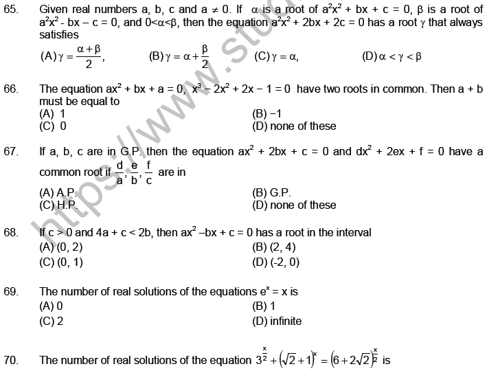JEE Mathematics Theory of Equations MCQs Set A-28