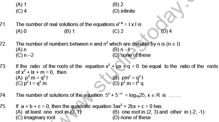 JEE Mathematics Theory of Equations MCQs Set A-29