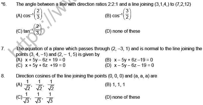 JEE Mathematics Three Dimensional Geometry MCQs Set A-