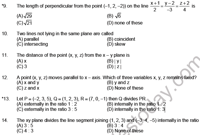 JEE Mathematics Three Dimensional Geometry MCQs Set A-1