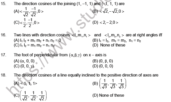 JEE Mathematics Three Dimensional Geometry MCQs Set A-2