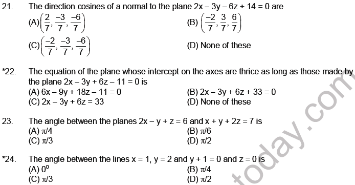 JEE Mathematics Three Dimensional Geometry MCQs Set A-3