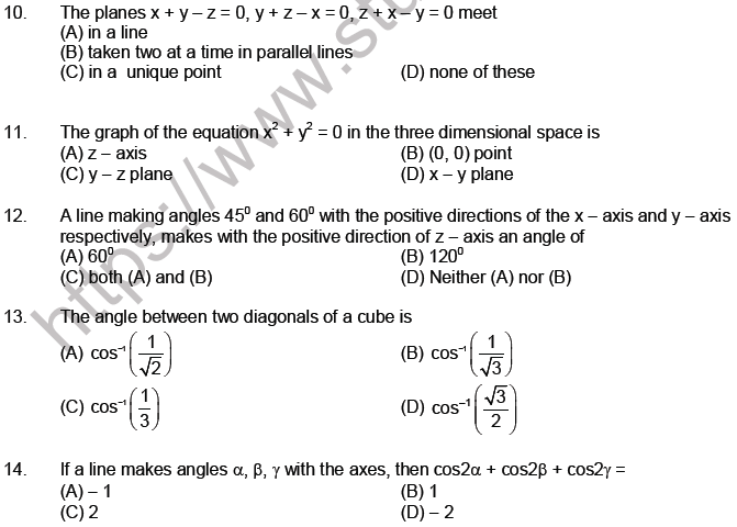 JEE Mathematics Three Dimensional Geometry MCQs Set A-Level2-1