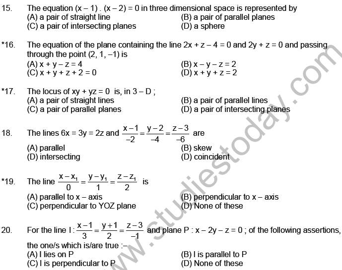 JEE Mathematics Three Dimensional Geometry MCQs Set A-Level2-2