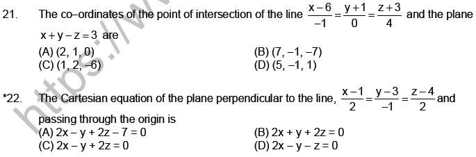 JEE Mathematics Three Dimensional Geometry MCQs Set A-Level2-3