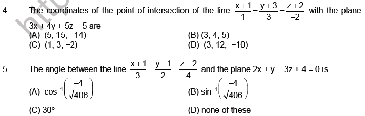 JEE Mathematics Three Dimensional Geometry MCQs Set A-Level2