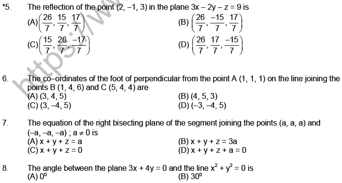 JEE Mathematics Three Dimensional Geometry MCQs Set A-Level3-