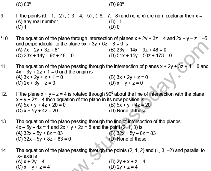 JEE Mathematics Three Dimensional Geometry MCQs Set A-Level3-1