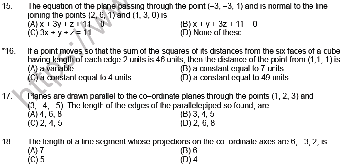 JEE Mathematics Three Dimensional Geometry MCQs Set A-Level3-2