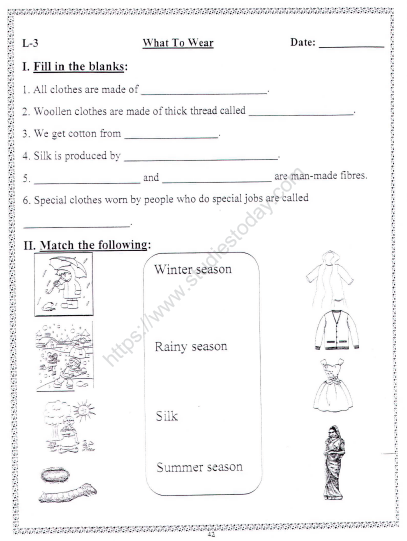 cbse class 2 evs practice what to wear worksheet practice worksheet for