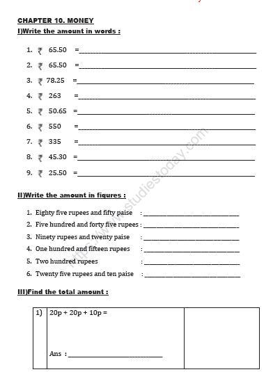 cbse class 2 maths money worksheet set a practice worksheet for mathematics