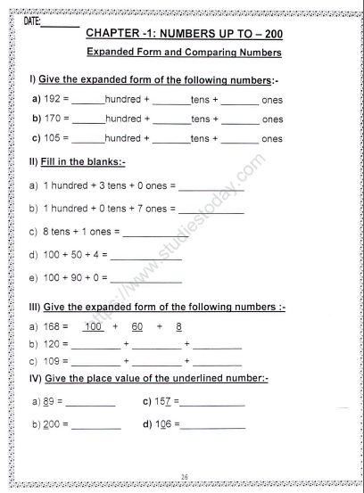 Cbse Class 2 Maths Expanded Forms Worksheet Practice Worksheet For Mathematics