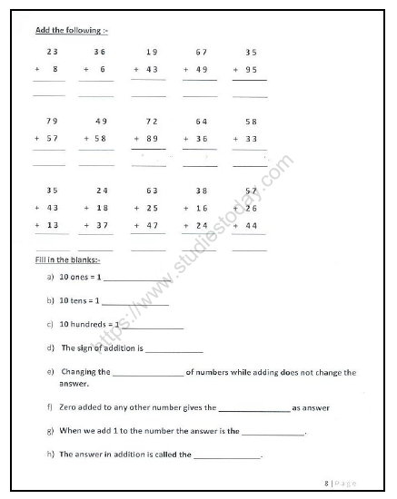 CBSE Class 2 Maths Revision Worksheet Set A