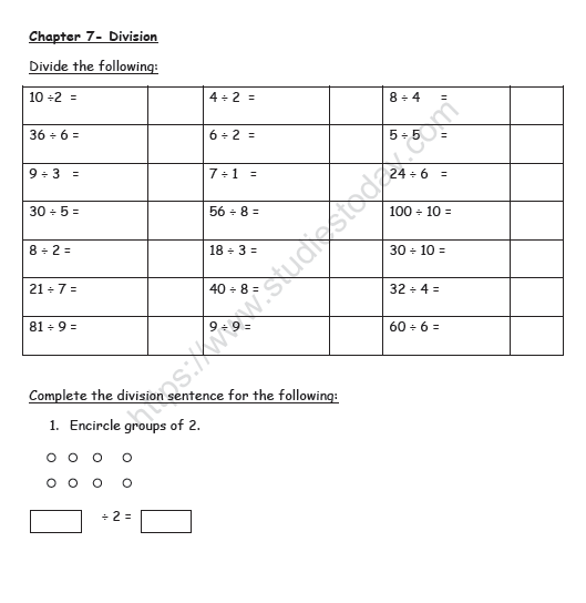 CBSE Class 2 Maths Division Worksheet