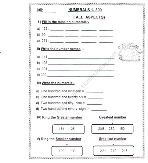 CBSE Class 2 Maths Numerals Worksheet