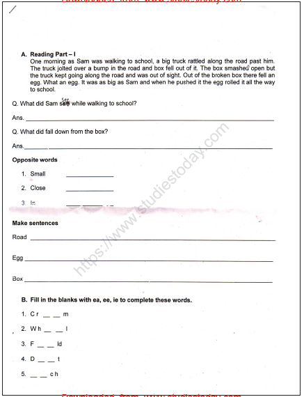 CBSE Class 3 English Practice Worksheets (57) - Revision 1