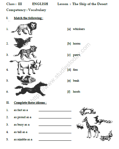 CBSE Class 3 English The Ship Of The Desert Worksheet