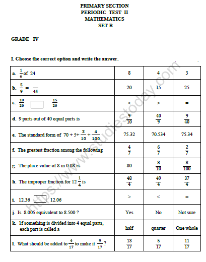 CBSE Class 4 Mathematics Worksheet Set J 1