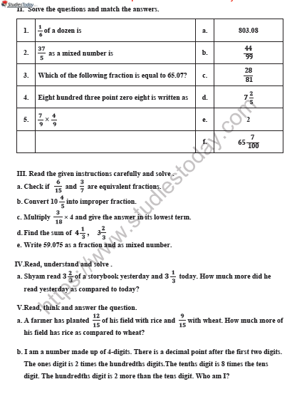 CBSE Class 4 Mathematics Worksheet Set T 2