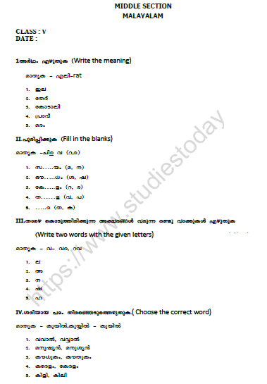 CBSE Class 5 Malayalam Question Paper Set G 1
