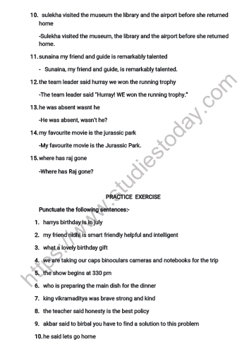 CBSE Class 6 English Punctuation and Capital Letters Worksheet 3