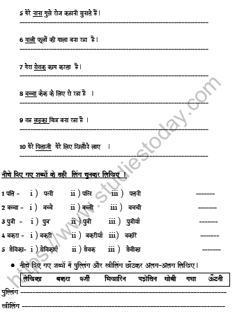 CBSE Class 6 Hindi Gender Worksheet Set C 2