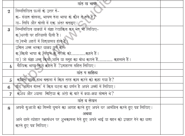 CBSE Class 6 Hindi Revision Worksheet Set D 2