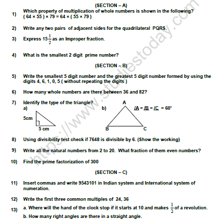 CBSE Class 6 Mathematics Question Paper Set 2 1