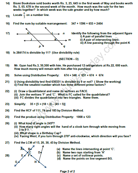 CBSE Class 6 Mathematics Question Paper Set 2 2