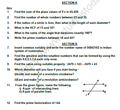 CBSE Class 6 Mathematics Question Paper Set 5 1