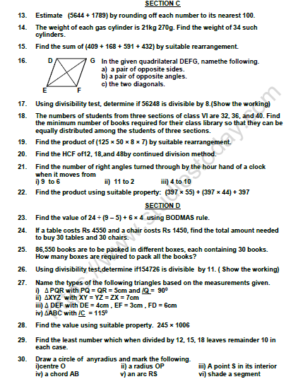 CBSE Class 6 Mathematics Question Paper Set 5 2
