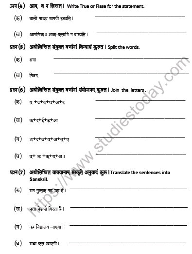 CBSE Class 6 Sanskrit Worksheet Set D 2
