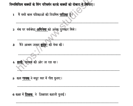 cbse class 8 hindi gender worksheet