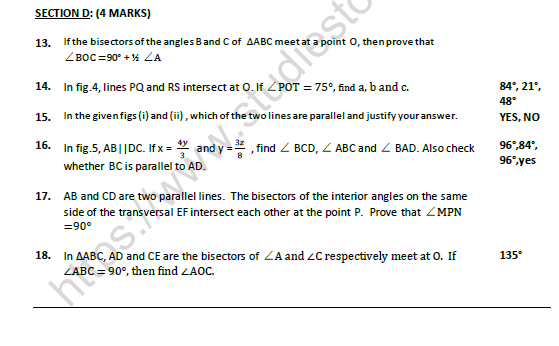 CBSE Class 9 Mathematics Lines and Angles Worksheet Set B 4