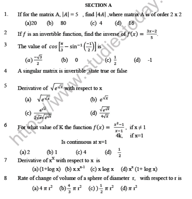 CBSE Class 12 Mathematics Question Paper 2021 Set B Solved
