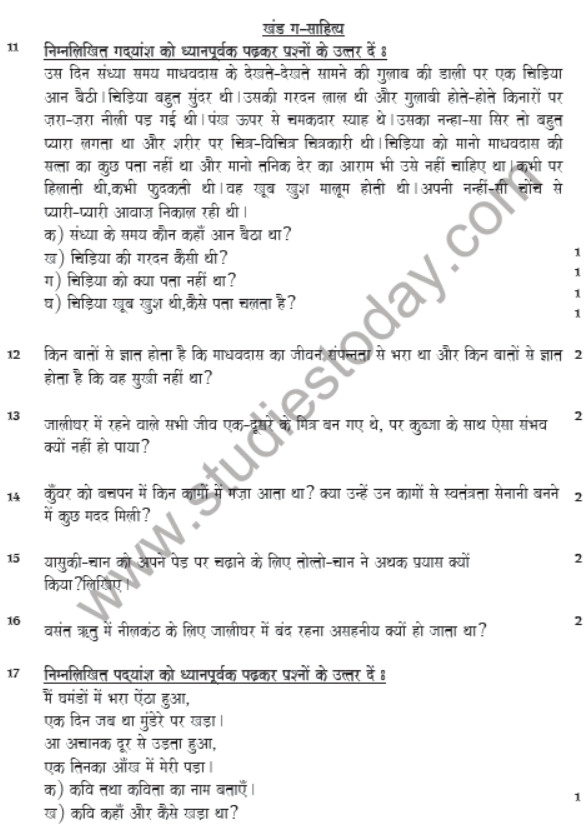 CBSE Class 7 Hindi Sample Paper Set E