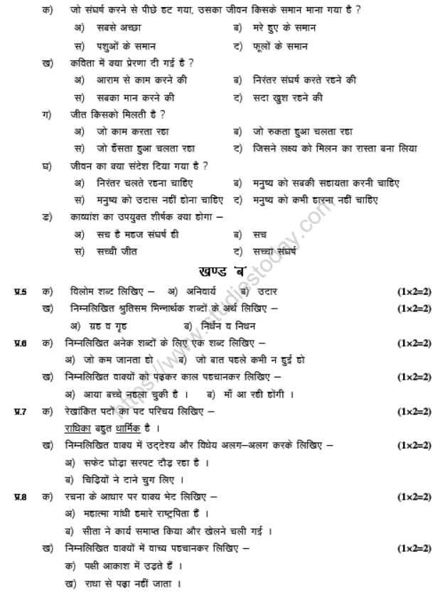 CBSE Class 8 Hindi Sample Paper Set P
