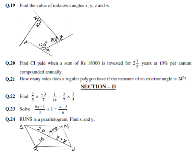 CBSE Class 8 Mathematics Sample Paper Set G