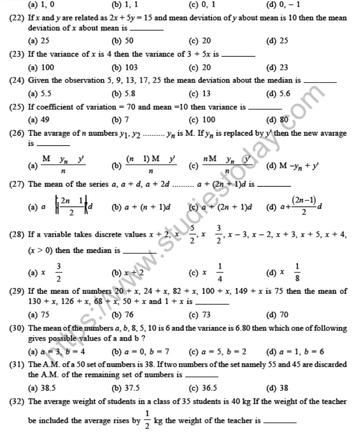 JEE Mathematics Statistics And Probability MCQs Multiple Choice Questions