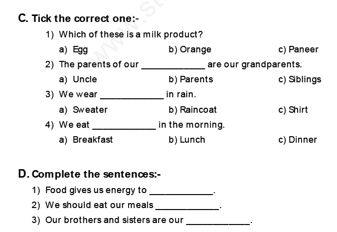 CBSE Class 1 EVS Environmental Sensitivity Assignment