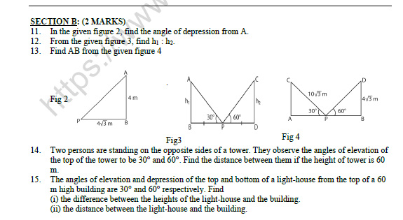 CBSE Class 10 Mathematics Application of Trignometry Worksheet Set C 2