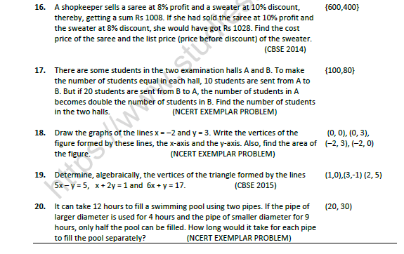 CBSE Class 10 Mathematics Pair of Linear Equation In Two Variables Worksheet Set F 4
