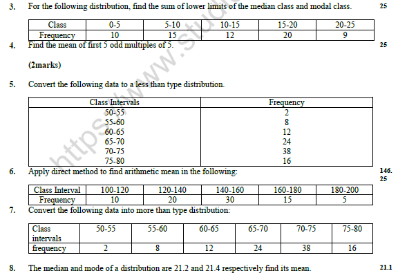 CBSE Class 10 Mathematics Statistics Worksheet Set A 2