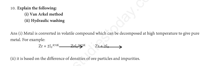 CBSE Class 12 Chemistry - General Principles _ Process of Isolation of Elements Assignment