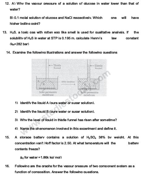 CBSE Class 12 Chemistry notes and questions for Solutions Part A