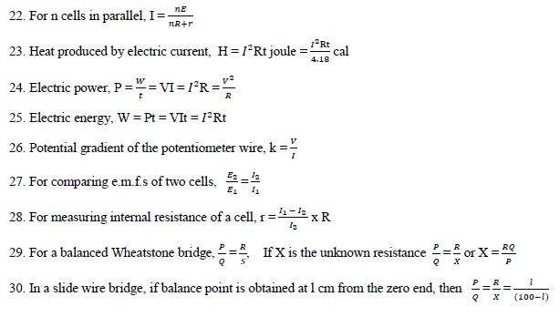 CBSE Class 12 Physics Formulae Current Electricity