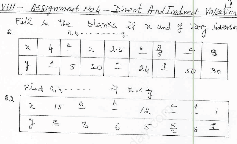 CBSE Class 8 Direct and Inverse Proportions Assignment 7