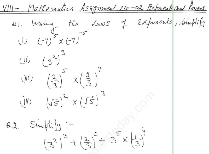 CBSE Class 8 Exponents and Powers Assignment 5