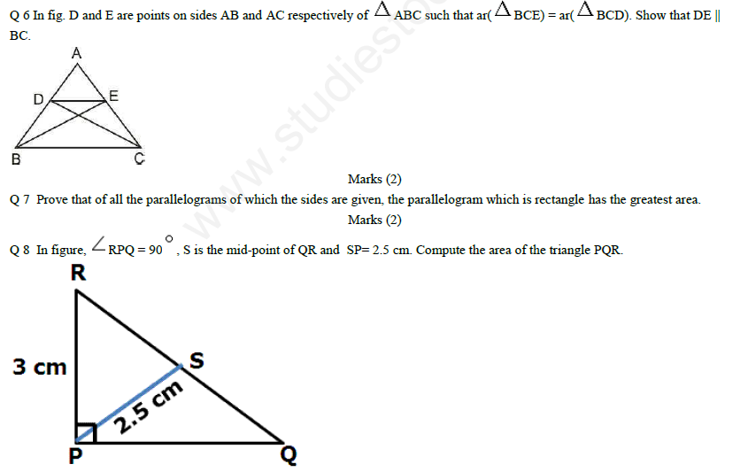 CBSE Class 9 Areas of Parallelograms and Triangles
